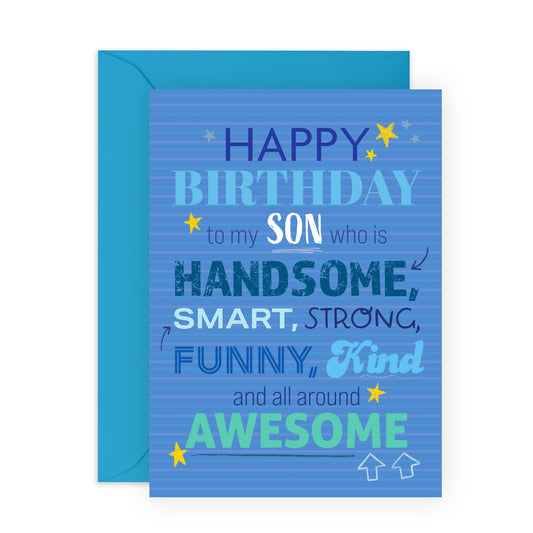 Son Birthday Cards For Men - All Around Amazing - Sweet Greeting Cards For Men - Boys Birthday Card - Gifts For Son From Dad Or Mum - Comes With Stickers - By Central 23