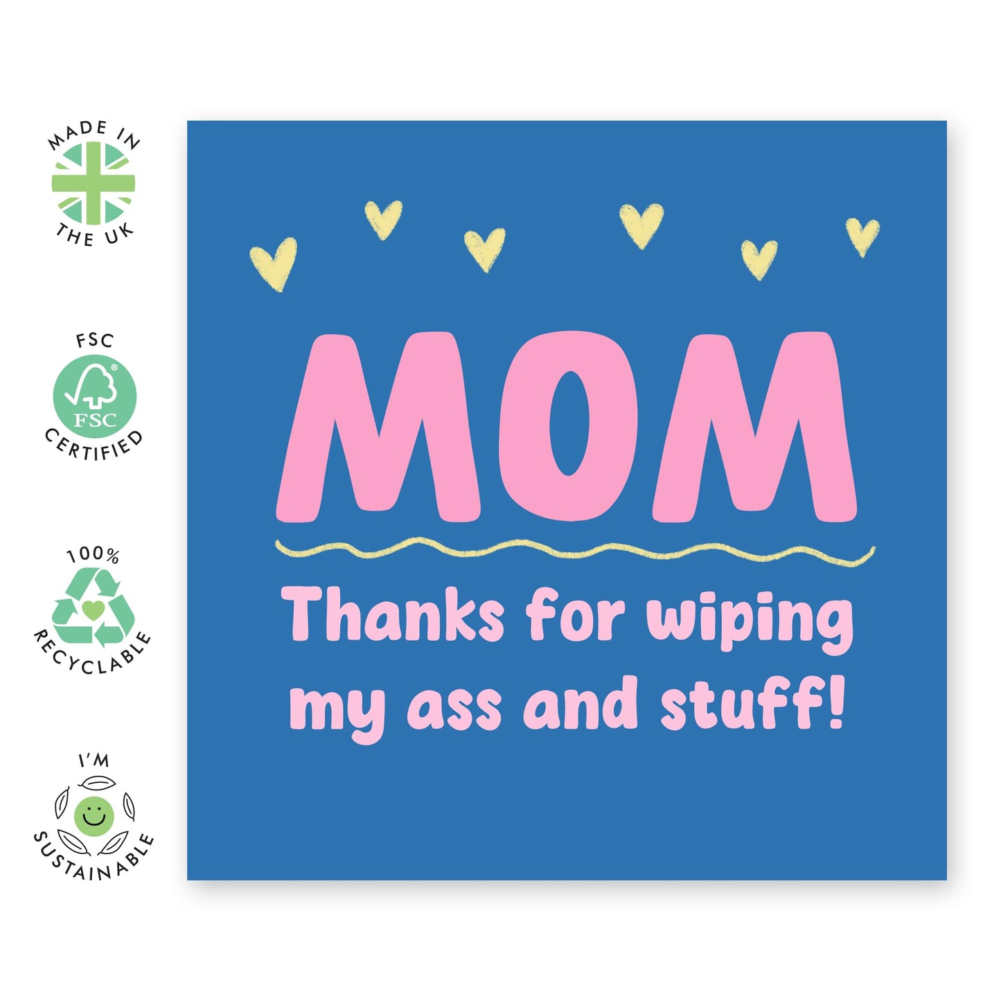 Birthday Cards For Mum - Thanks For Wiping - Rude Greeting Cards For Women - Thank You Mothers Day Card - Gifts For Mummy Mom Mama From Daughter Or Son - Comes With Stickers - By Central 23