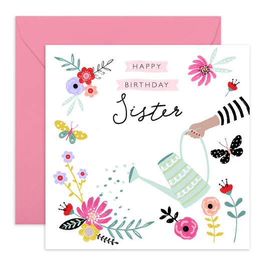 Happy Birthday Sister Card For Women - Celebration Greeting Cards And Envelopes - Elegant Gifts For Her - Pretty Floral Cards For Female Sibling - Comes With Fun Stickers By Central 23