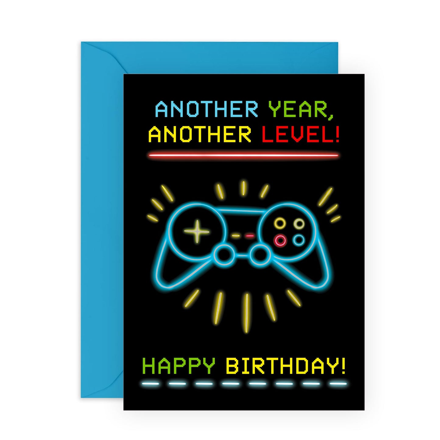 Funny Greeting Card - 'ANOTHER LEVEL GAMER' - Perfect for Celebrating Birthdays with a Gaming Twist - Ideal for Friends Who Love Video Games and Achievements - Comes With Stickers By Central 23