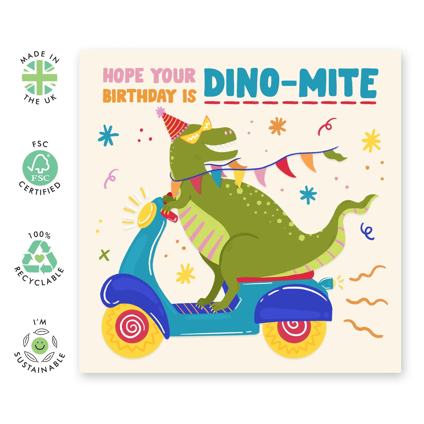Birthday Card Boys Girls - Dino Mite Birthday Dinosaur - Baby Milestone Cards - Kids Birthday Cards - Gift For Son Daughter Niece Nephew - Gift From Mum Dad - Comes With Stickers By Central