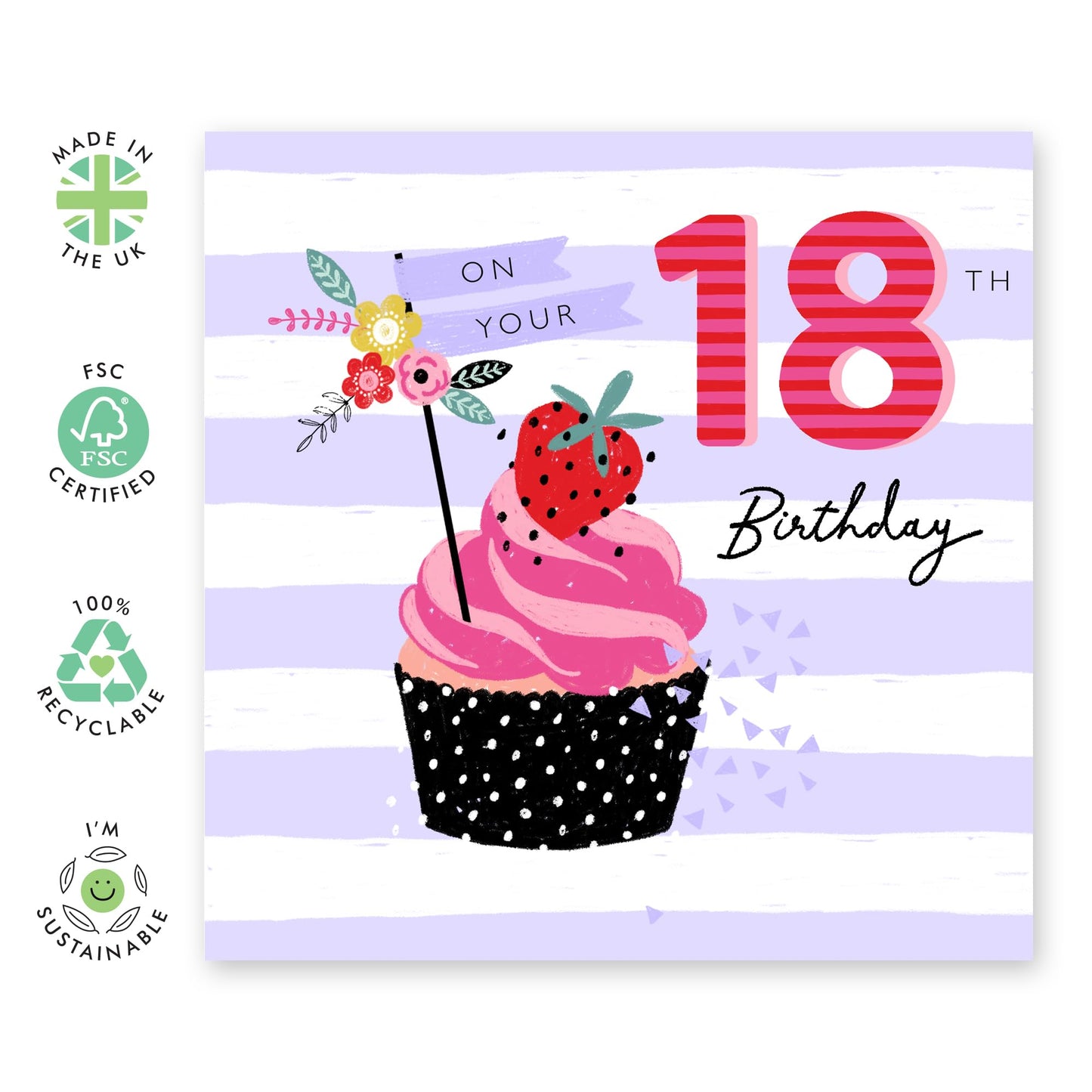 18th Birthday Card - On Your 18th Strawberry Cupcake - Happy Eighteenth Birthday Cards - From Mum Dad - 18 Year Old For Daughter - Gifts For Girls Niece Daughter - Comes With Stickers By Central 23