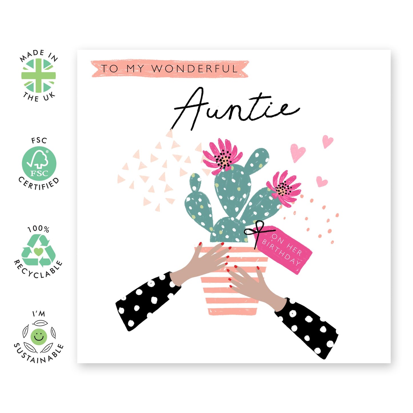 Birthday Card For Aunt - To My Wonderful Auntie - Cactus Flower - Pretty Greeting Cards For Her Women Female Tia Aunty - Gifts From Niece Nephew - Comes With Fun Stickers By Central 23