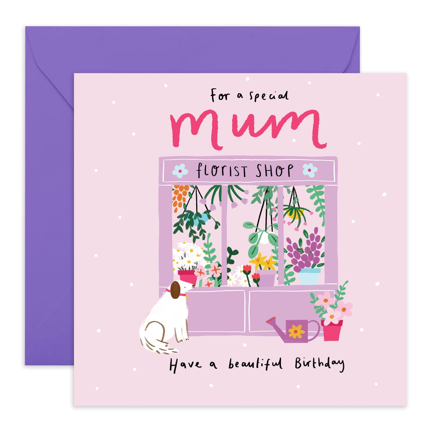 Mum Birthday Card - For A Special Mum, Dogs Flower Shop - Flowers Florist Plants - Happy Birthday Mom Card - Floral Birthday Cards For Mum Mama Mommy Mothers - Comes With Fun Stickers By Central 23