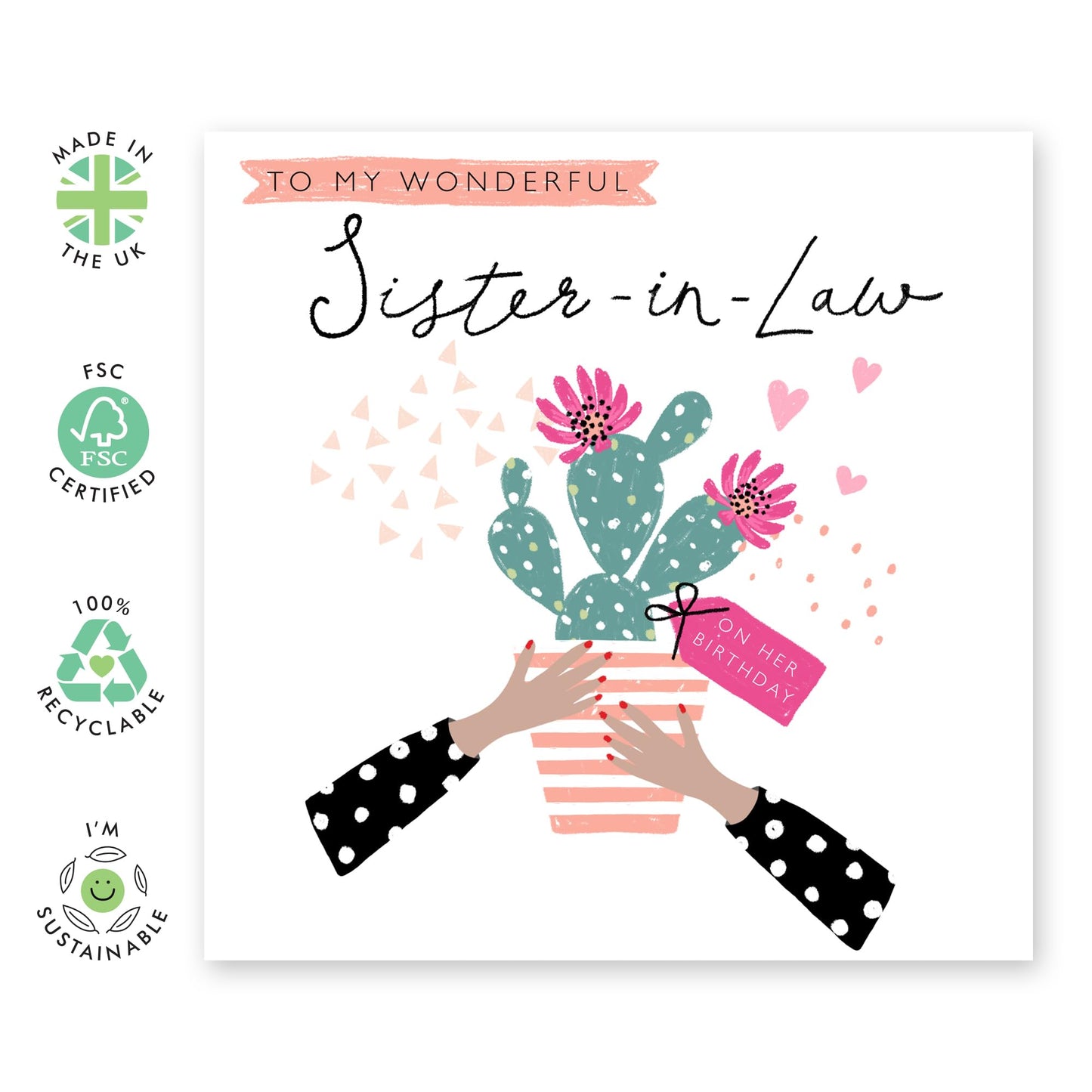 Birthday Cards For Sister In Law - Cactus Card Love Cards For Her - Sister-in-law Gifts Presents - Happy Birthday Greeting Cards And Envelopes - Comes With Stickers By Central 23