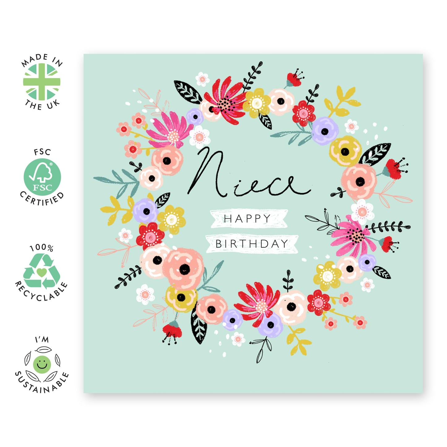 Floral Birthday Card For Niece - Flower Cards And Envelopes - Happy Birthday Greeting Cards For Women Female Girls - Pretty Bday Gifts For Her - Comes With Stickers By Central 23