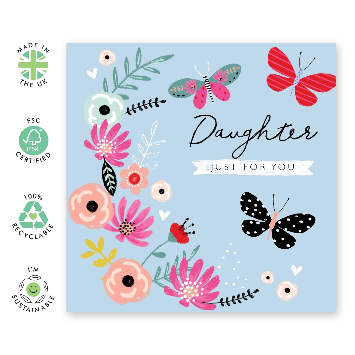 Daughter Birthday Card From Dad Mum - Flowers And Butterflies - Happy Birthday Card For Women Female Teens - Trendy Gifts For Girls - Comes With Cute Stickers By Central 23