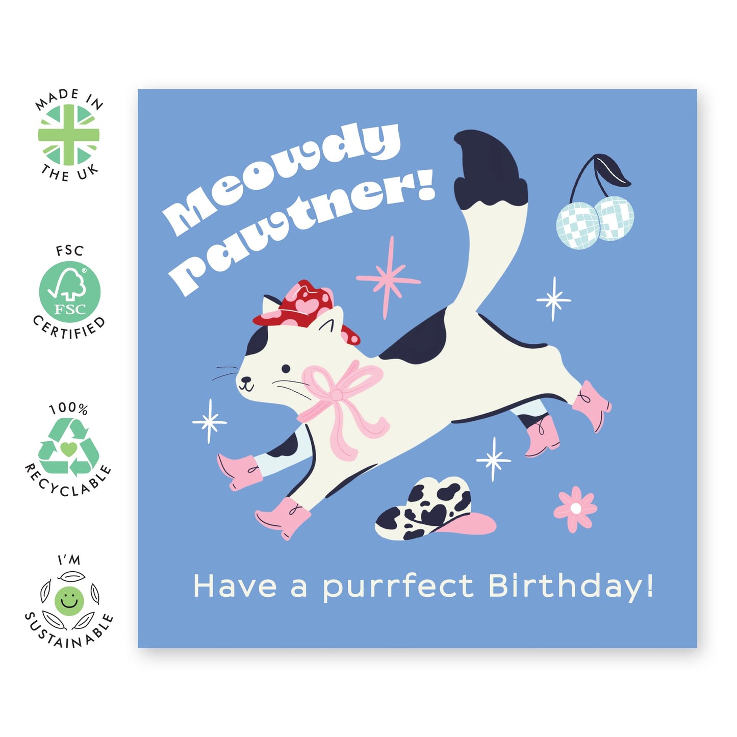 Purrfect Birthday Card - 'Meowdy Partner' - Presents for Fur Mum & Dad, Partners, Cowgirls, Cowboys, Colleagues, Co-worker, Pet Lovers - Cat Meows - Comes with Fun Stickers