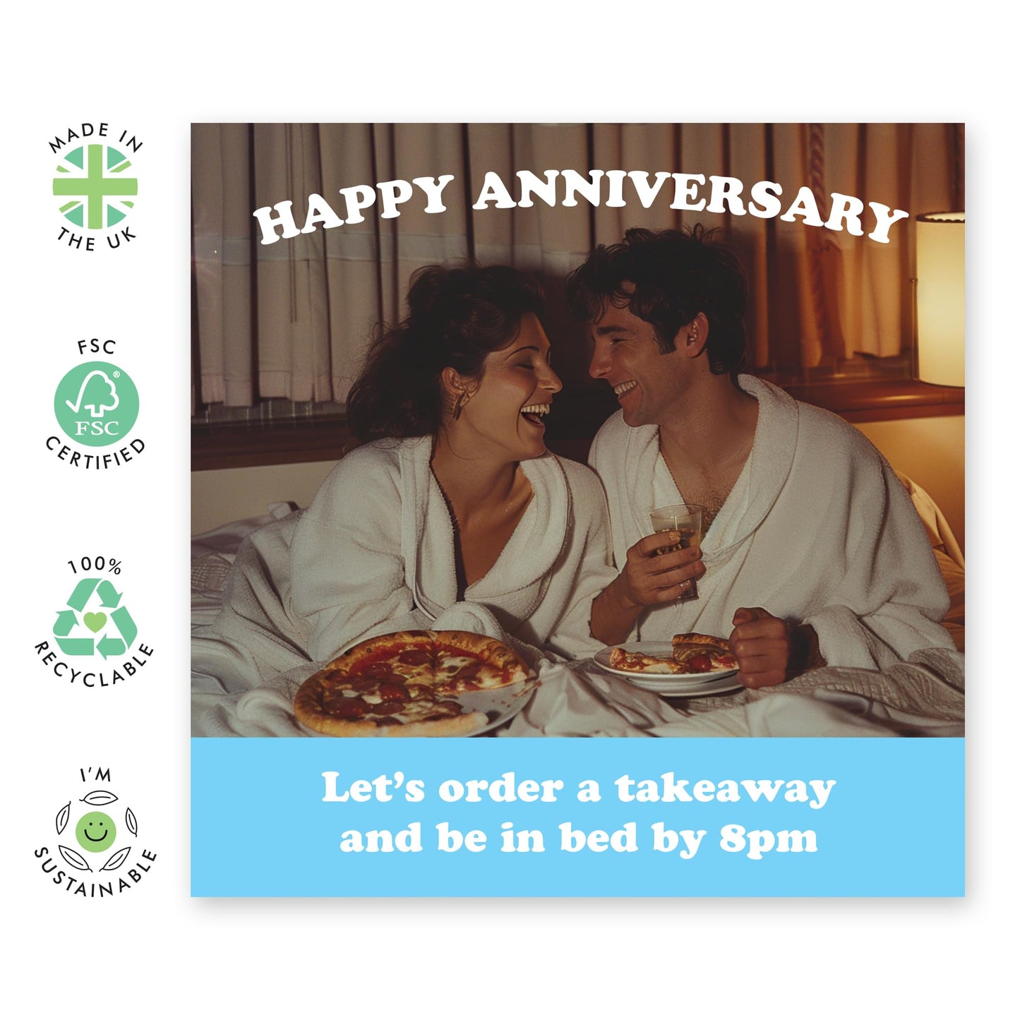 Anniversary Greeting Card - 'TAKEAWAY BY 8PM' - Perfect for a Fun Twist and Playful Celebration - Ideal for Adding a Touch of Humor Joy and Love to Anniversaries - Comes With Stickers By Central 23