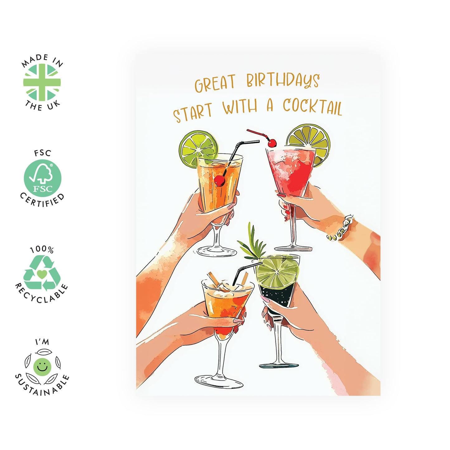 Fun Party Birthday Card -Presents for Friends, Besties, BFF, Colleagues, Coworkers, Men, Women, Sister, Him, Her, Men, Women - Cocktails and Cheers - Comes with Fun Stickers