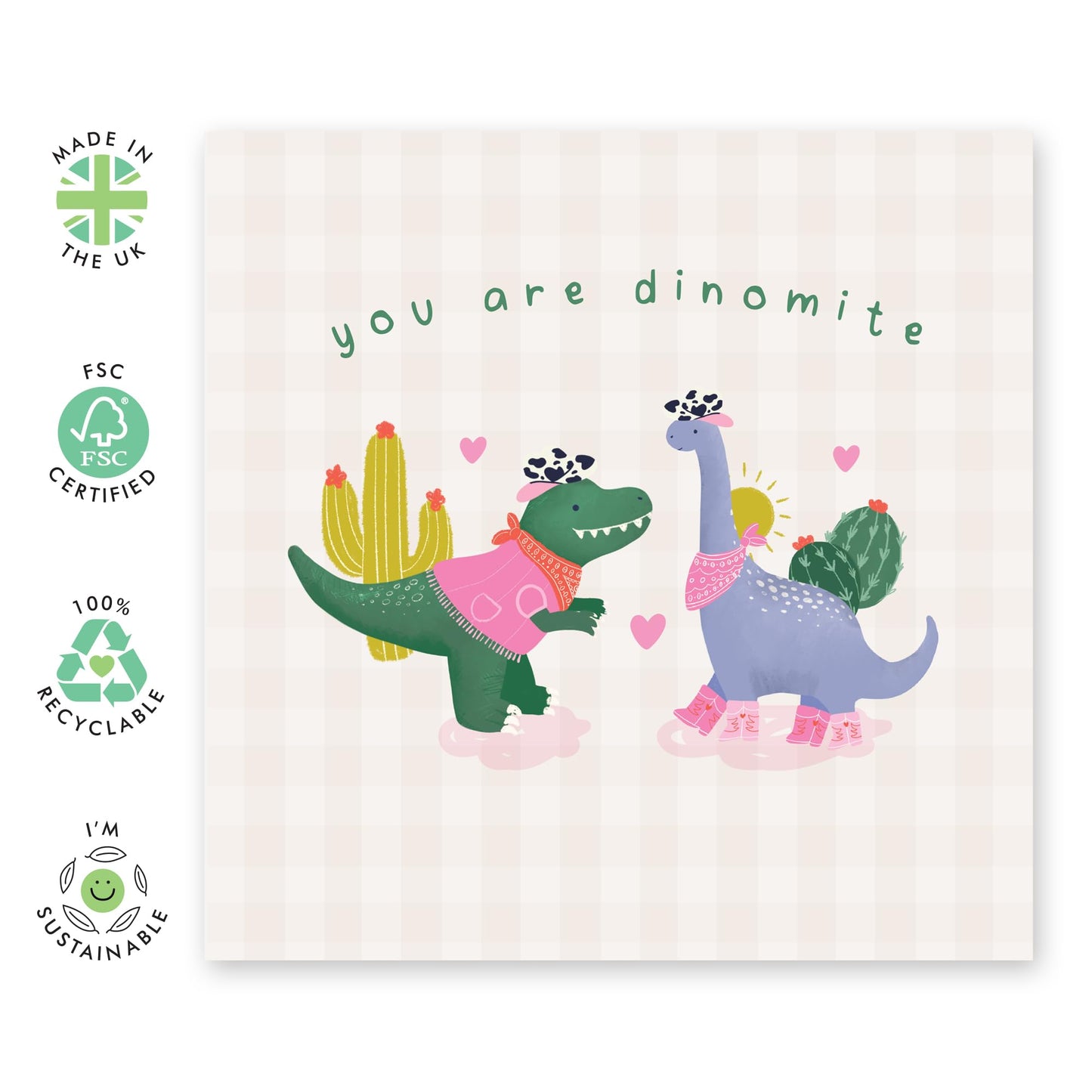 Cute Love Card For Him Her - 'You Are Dinomite' - Gifts for Babe, Girlfriend, Boyfriend, Husband, Wife - Valentines Day Dinosaurs - Comes with Fun Stickers