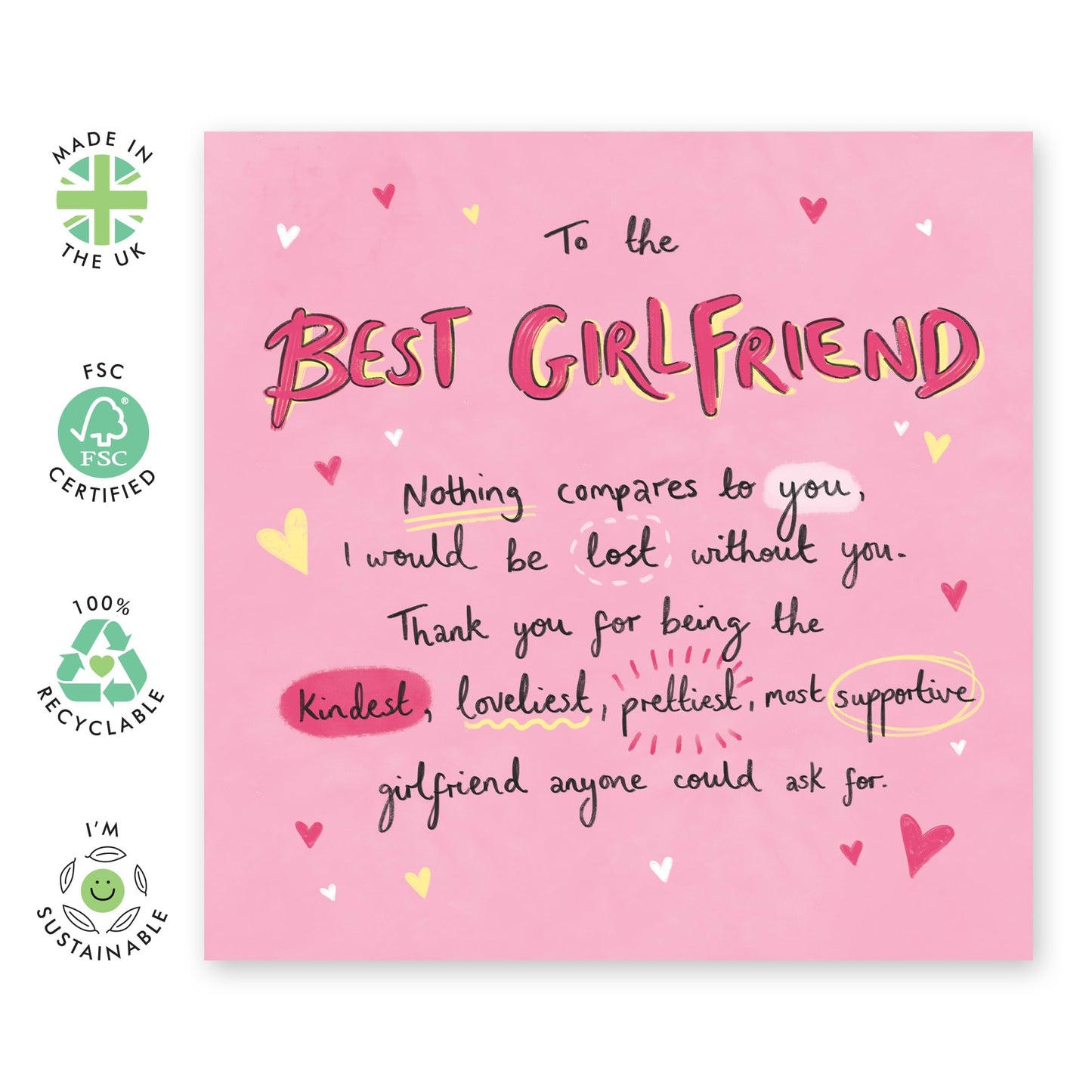 Girlfriend Birthday Cards For Women - To The Best Girlfriend Sweet Words - Wedding Anniversary Card For Couple Partner - Thank You, I Love You Gifts For Her - Comes With Cute Stickers By Central 23