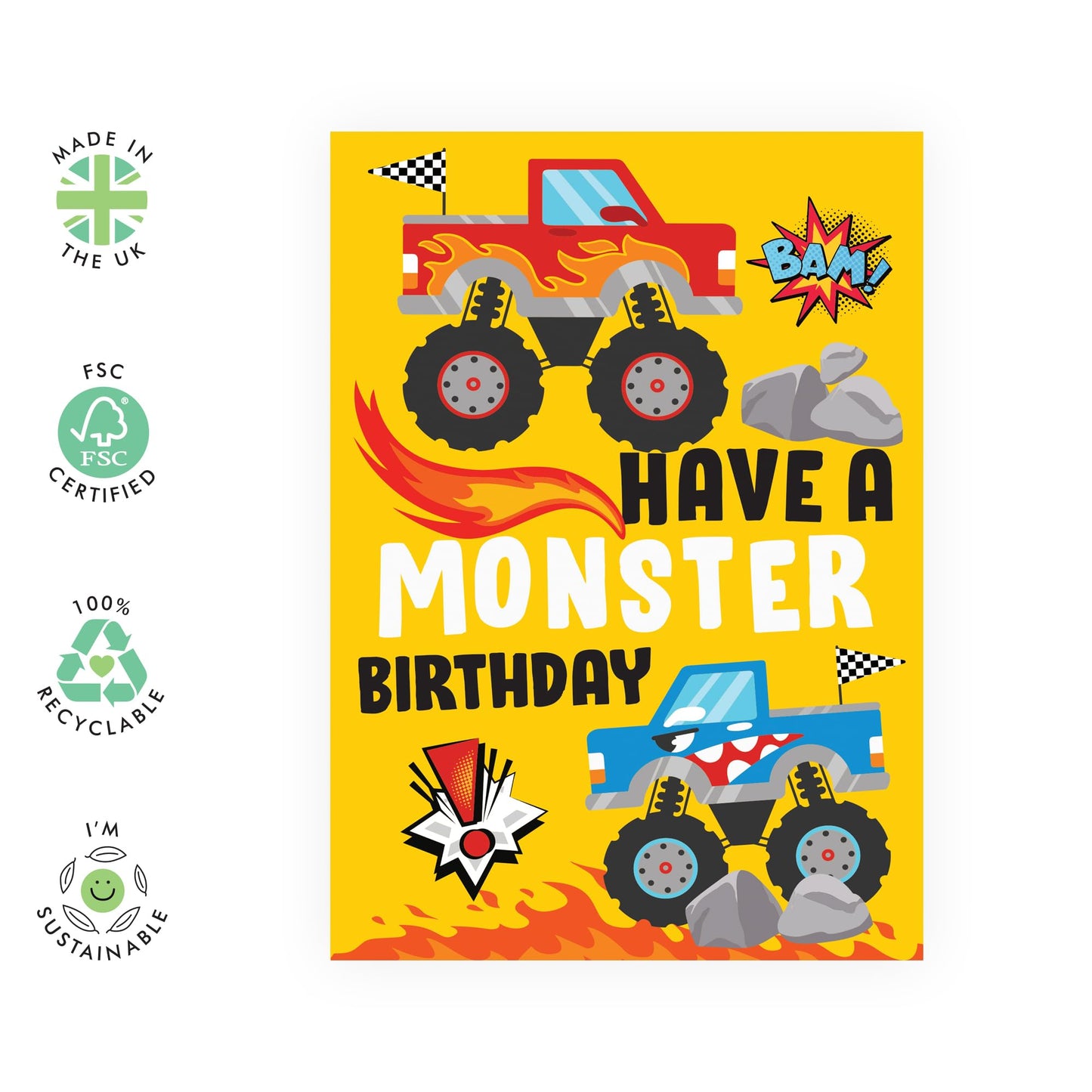 Birthday Greeting Card - 'HAVE A MONSTER BIRTHDAY' - Perfect for Adding a Roaring Good Time to Any Birthday - Ideal for Kids, Boys, Girls, and Monster Enthusiasts - Comes with Stickers By Central 23