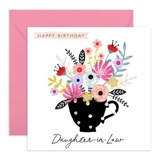 Birthday Card For Daughter In Law - Pretty Greeting Cards For Women - Floral Gifts And Presents For Her Female Daughter-in-law - Comes With Cute Stickers - By Central 23