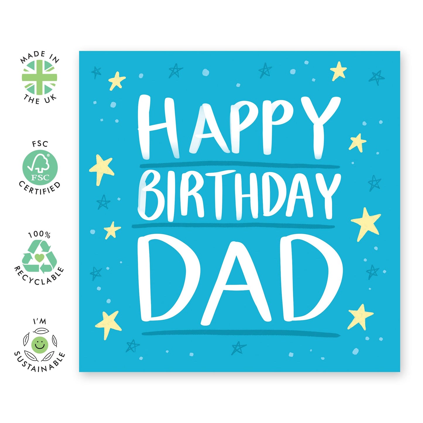 Dad's Simple Birthday Card - 'Happy Birthday Dad' - Gifts for Daddy, Fathers, Pops, In-Laws, Step Dad, Family - Enjoy your day - Comes with Fun Stickers
