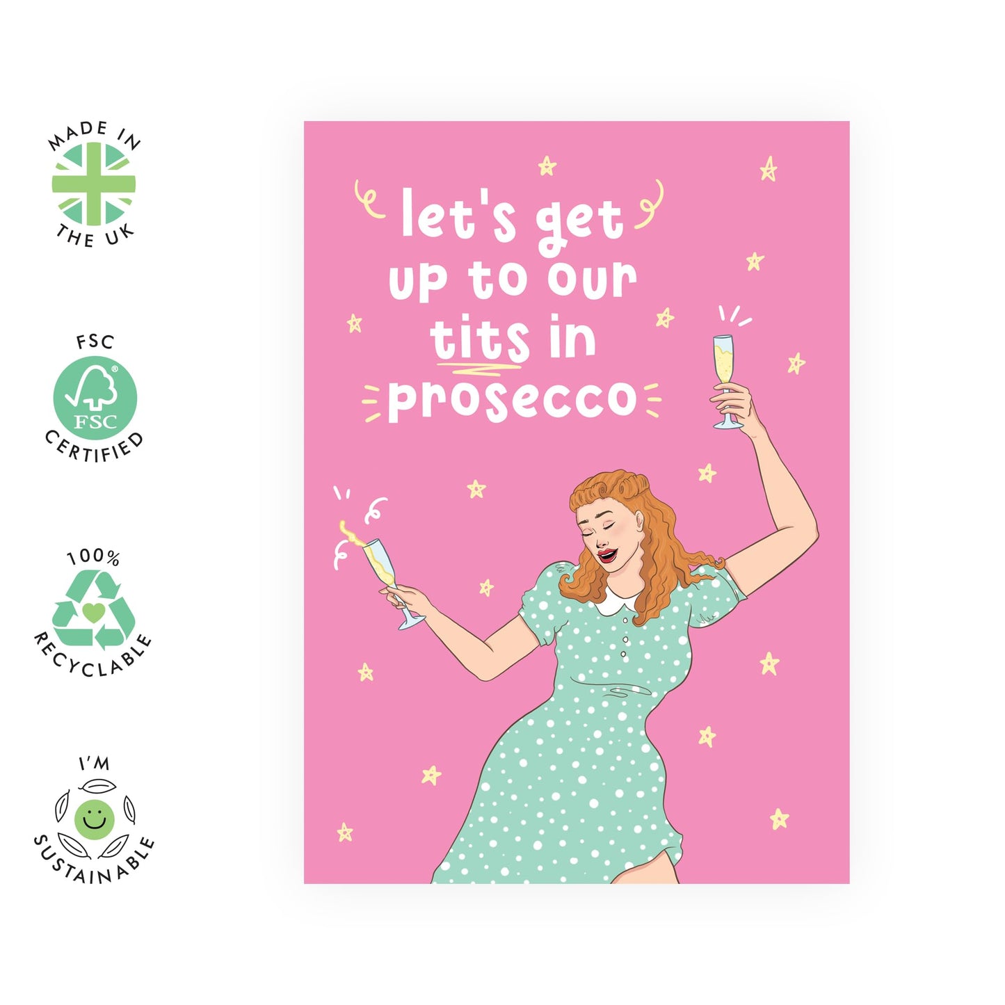 Congratulations Cards For Women Retro - Up To Our T*ts Prosecco - Good Job Well Done Celebration Graduation - Funny Greeting Cards For Sister Friends Daughter - Comes With Stickers By Central 23