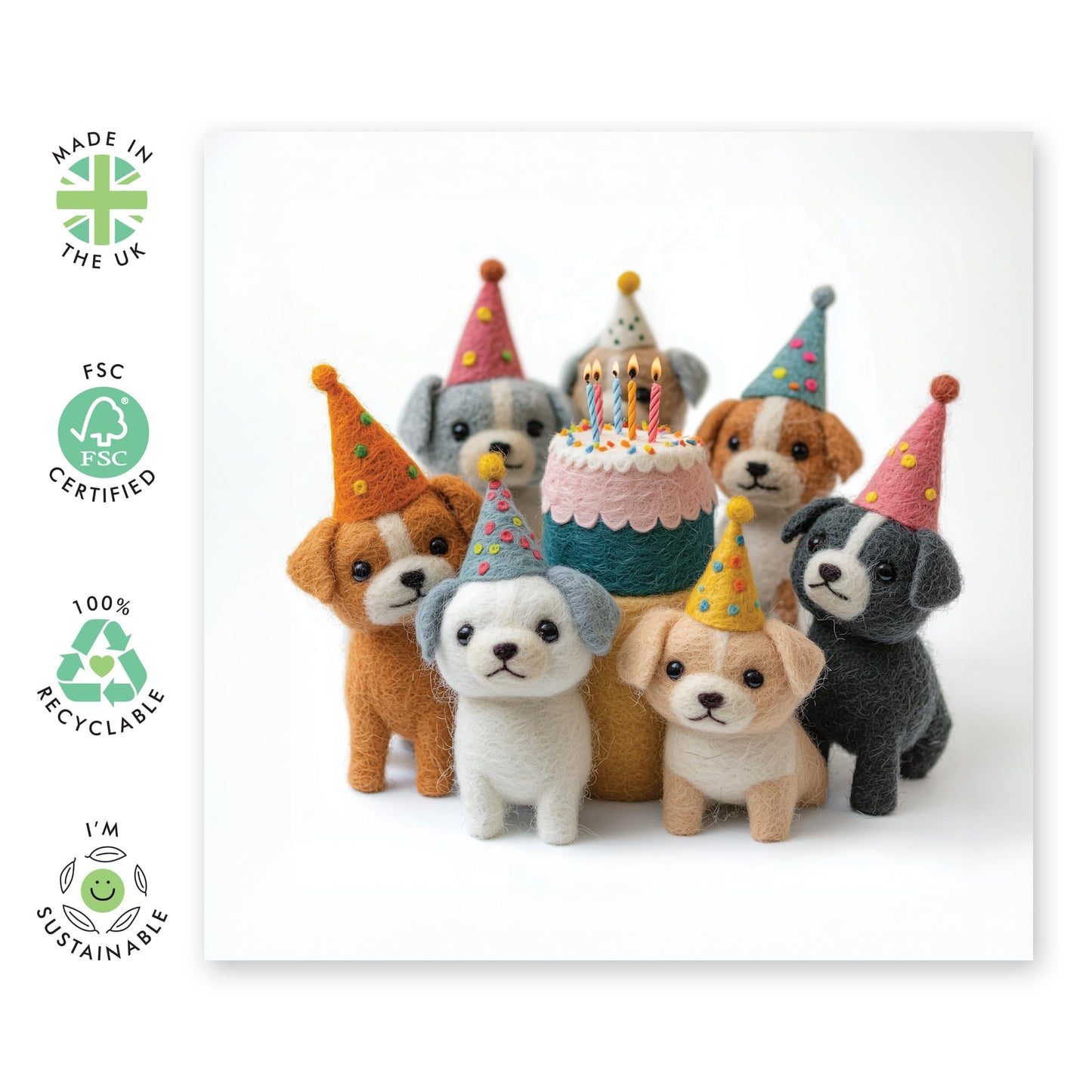 Adorable Birthday Card Dogs - 'Felt Birthday Dogs' - Gifts for Bestie, Workmates, Coworkers, Colleagues, Fur Dad, Mum, Best Friend, Mate, BFF & Family - Bday Cake - Comes with Fun Stickers