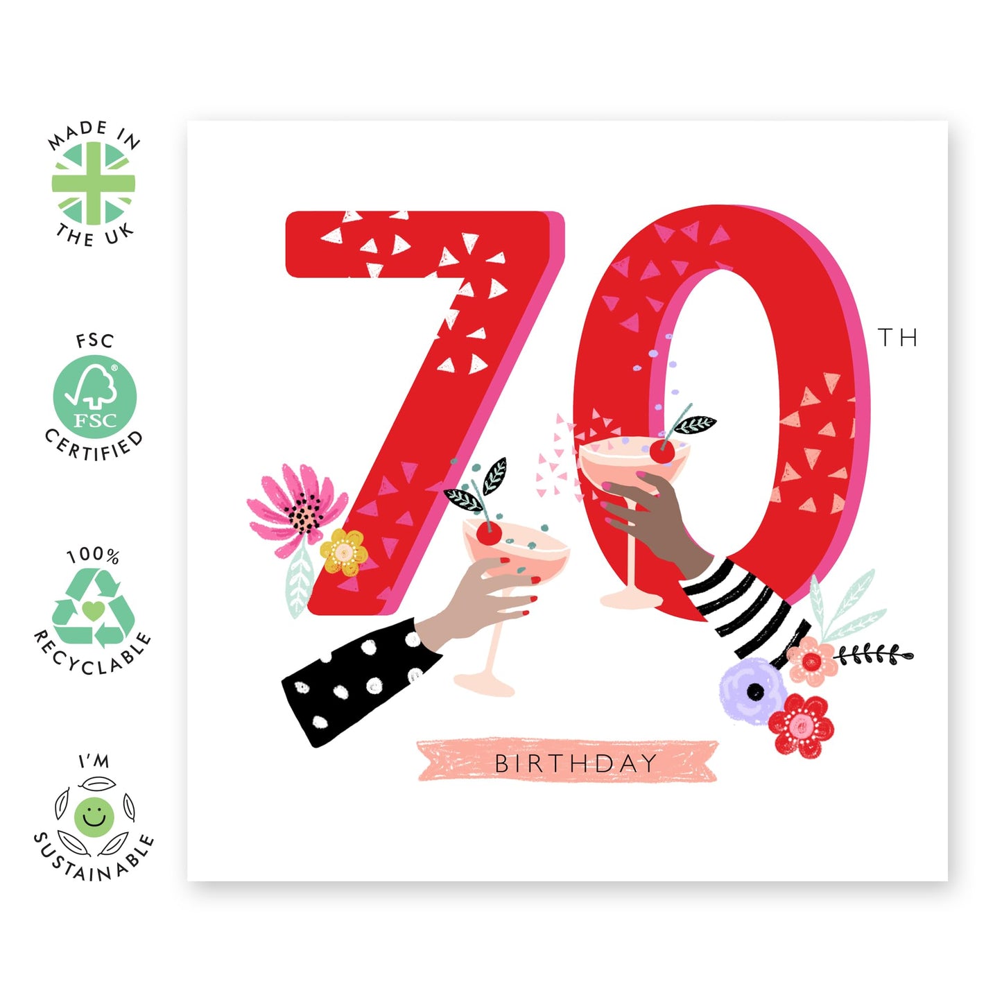 70th Birthday Card For Women - Cocktail Drink - Happy Birthday Cards For 70 Year Old - Gifts For Mum Sister Nan - Friend Birthday Card - Comes With Stickers - By Central 23