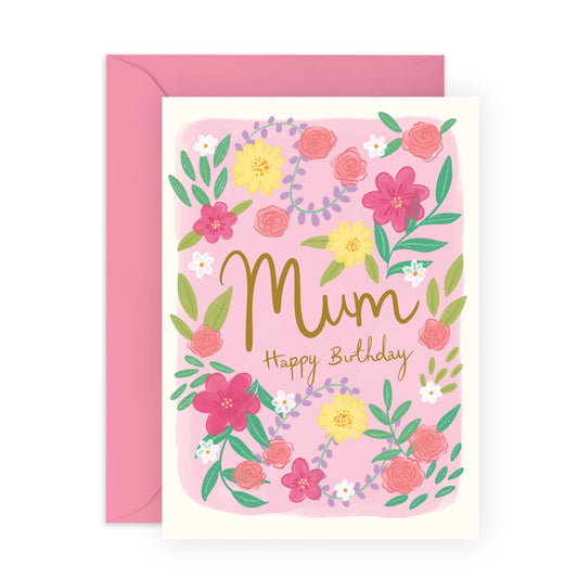 Flowers Birthday Card - 'Mum Birthday Floral' - Gifts for Mother, Mummy, Mama, Ma, Her From Kids, Children, Son, Daughter, Family - Beautiful Flowers- Comes with Fun Stickers