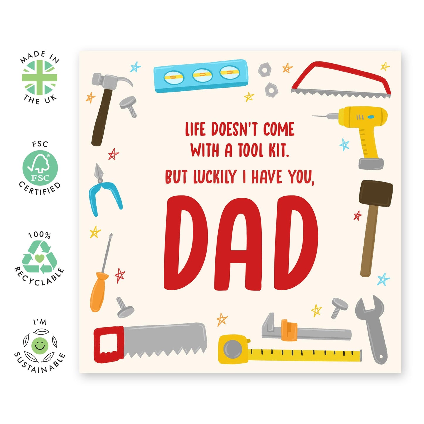 Greeting Card - 'DAD’S TOOL KIT' - Perfect for Celebrating Your Handy Dad with a Unique Design - Ideal for Showing Appreciation for the Dad Who Can Fix Anything - Comes With Stickers By Central 23