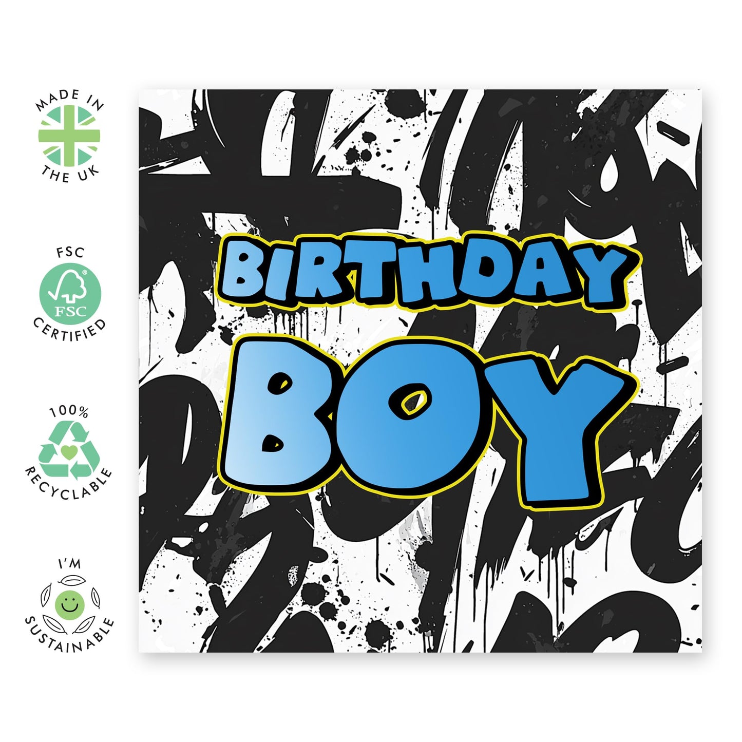 Grafitti Birthday Card - 'Birthday Boy' - Gifts for Best Friends, Bruv, Mate, Lads, Besties, BFF, Co-workers, Colleagues, Family, Boys - Spray Painted- Comes with Fun Stickers