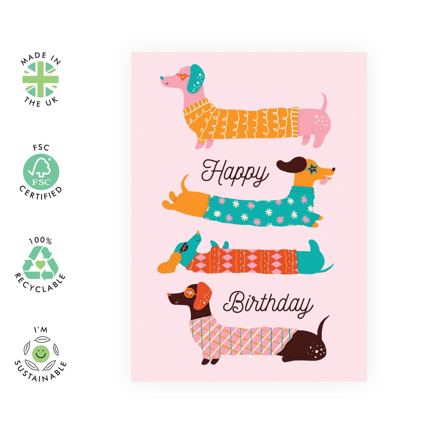 Happy Birthday Card From Dog - Funky Sausage Dog Birthday - Funny Sausage Dog Birthday Cards For Men And Women - Pet Owners - Comes With Stickers By