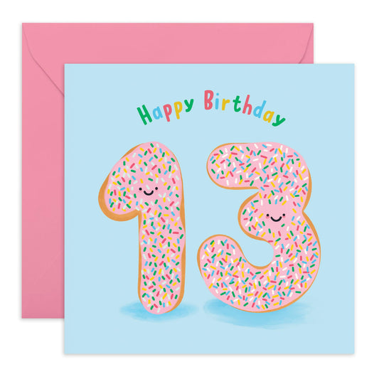 13th Birthday Card For Boys Girls - Donut Age 13 - Happy Thirteenth Birthday Card For Teens - Donut - Gifts For Him Son Nephew Grandson - Kids Child - Comes With Fun Stickers - By Central 23