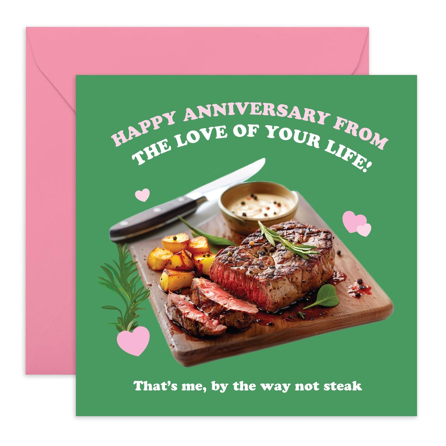 Funny Anniversary Card - 'Steak Love of Life' - Gifts for Husband, Wife, Girlfriend, Boyfriend, Married Couples, His, Her - Dinner Date - Comes with Fun Stickers