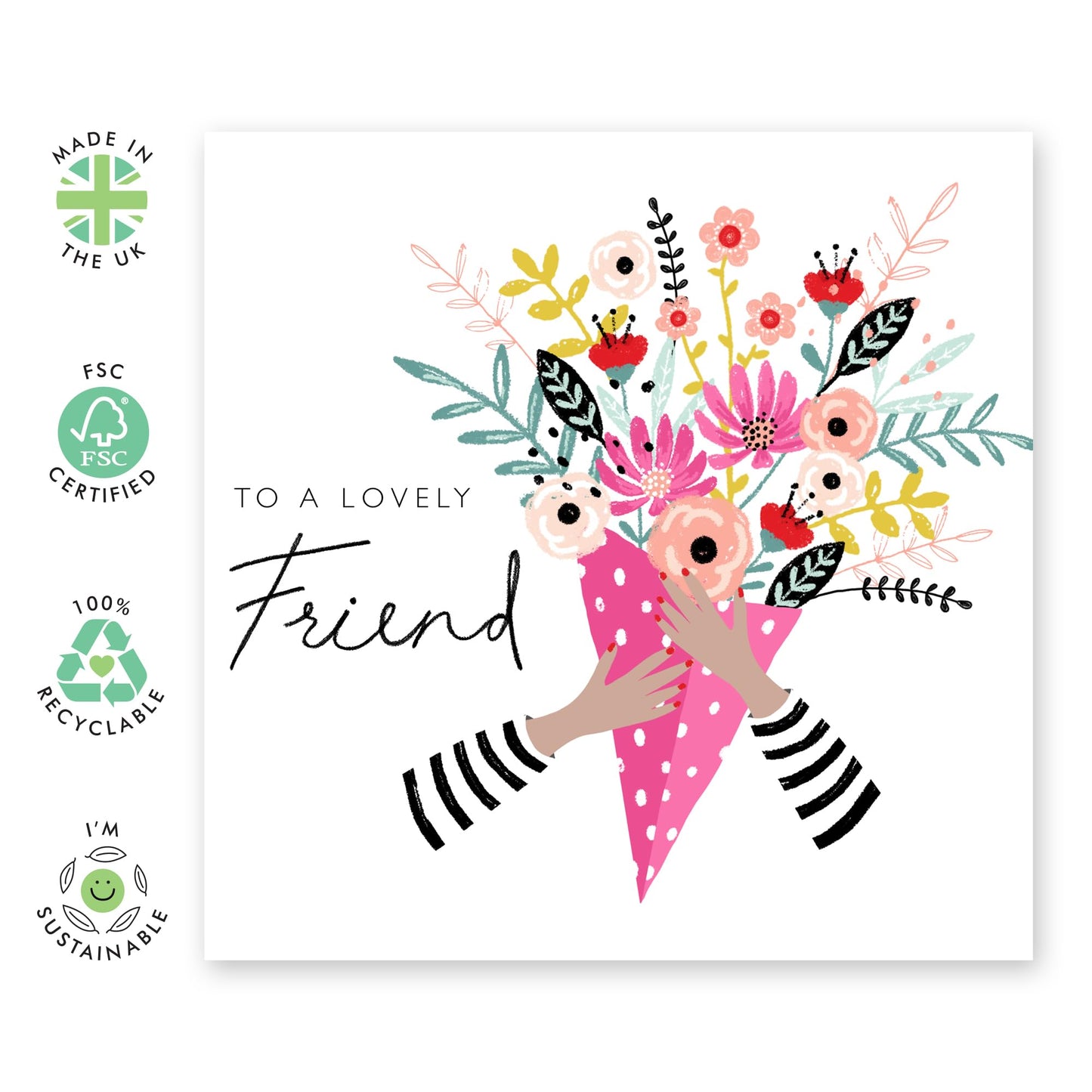 Friend Birthday Card For Her - Flower Bouquet - Floral Greeting Cards For Female Friends - To My Lovely Friend - Sweet Heartfelt Gifts For Women - Comes With Fun Stickers By Central 23