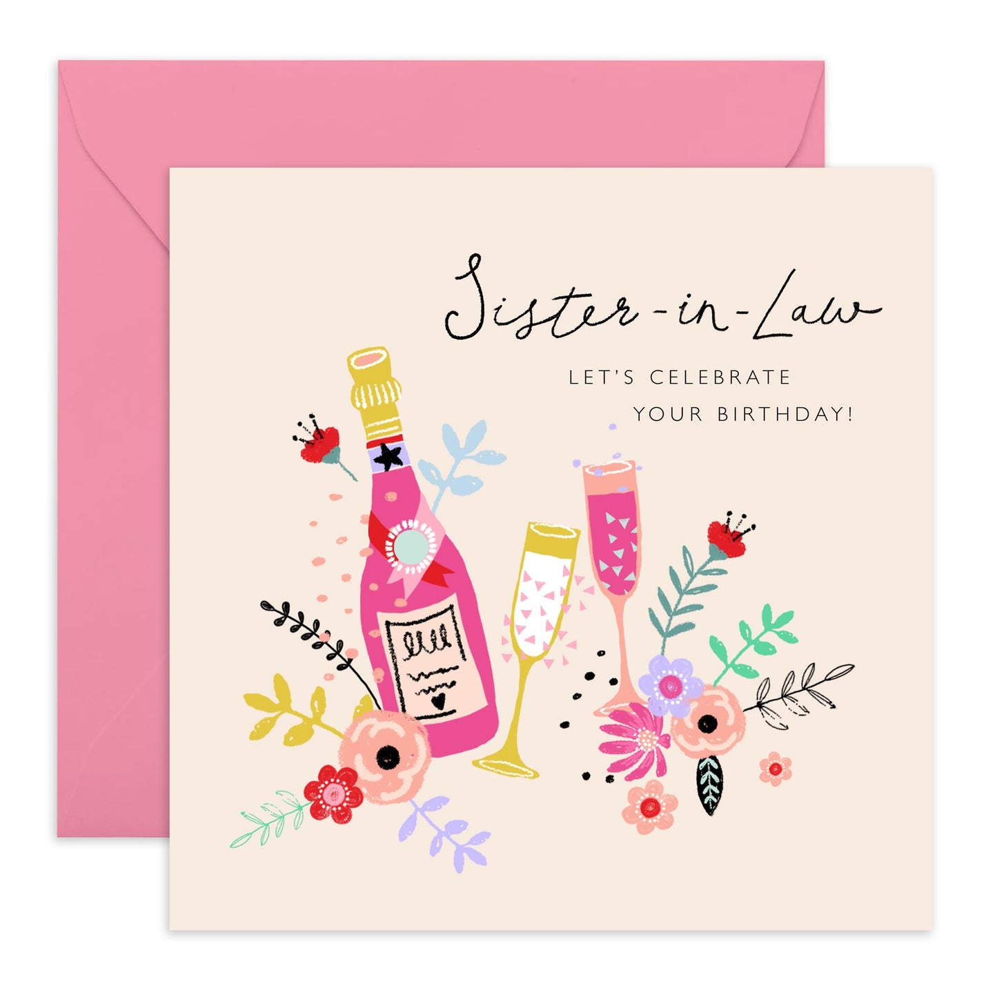 Elegant Sister In Law Birthday Card - Celebration Wine Champagne - Female Birthday Greeting Cards For Sis-in Law - Gifts Presents For Women - Comes With Stickers By Central 23
