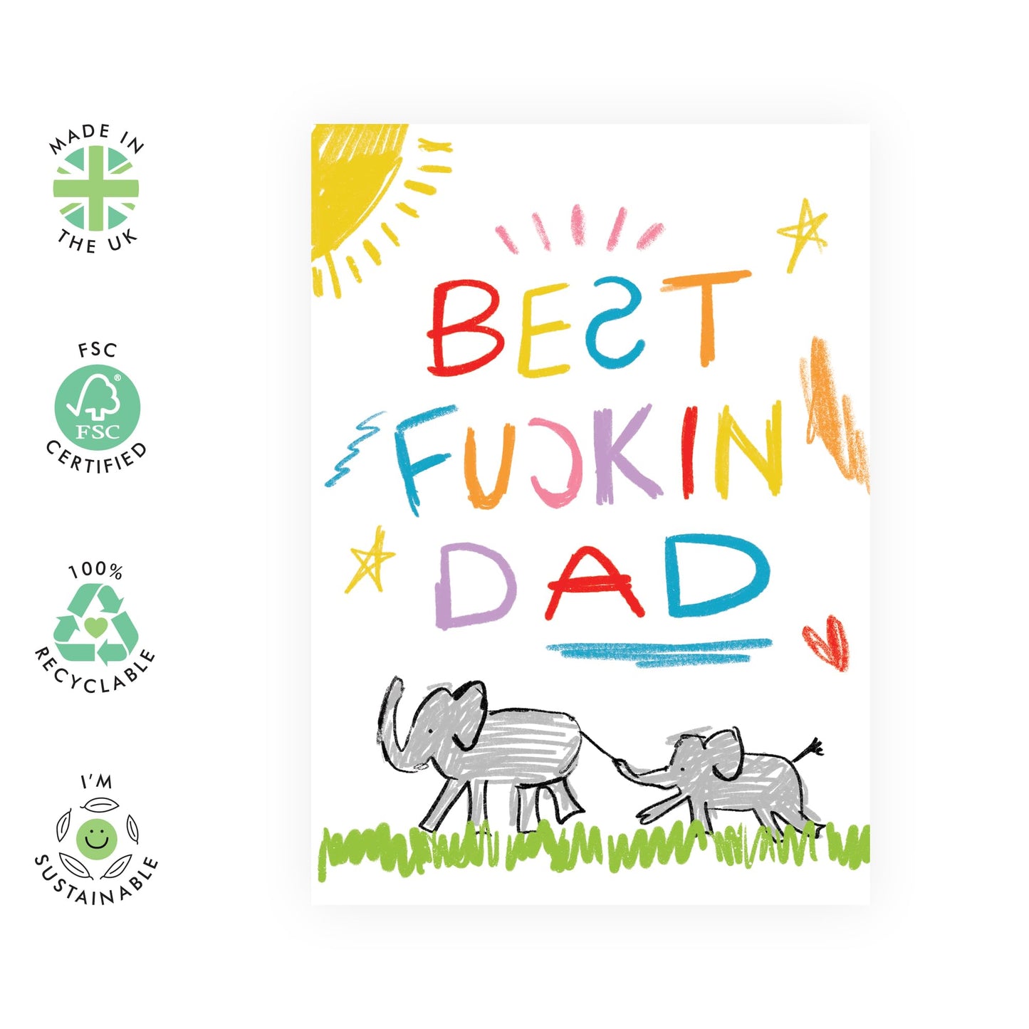 Dad Birthday Cards Funny - Best F*ckin Dad - Humorous Greeting Cards For Men - Father's Day Cards From Daughter Or Son - Gifts For Him - Comes With Stickers - By Central 23