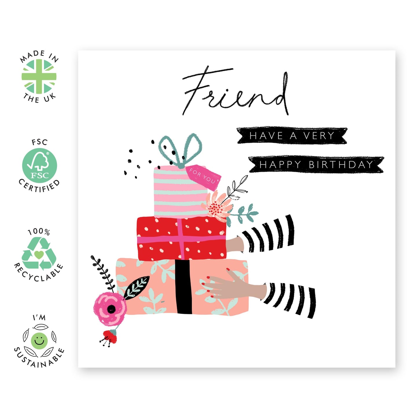 Friend Birthday Cards For Women - Floral Gifts Presents - Birthday Greeting Cards For Her - Floral Gifts For Female Friends - Comes With Cute Stickers - By Central 23