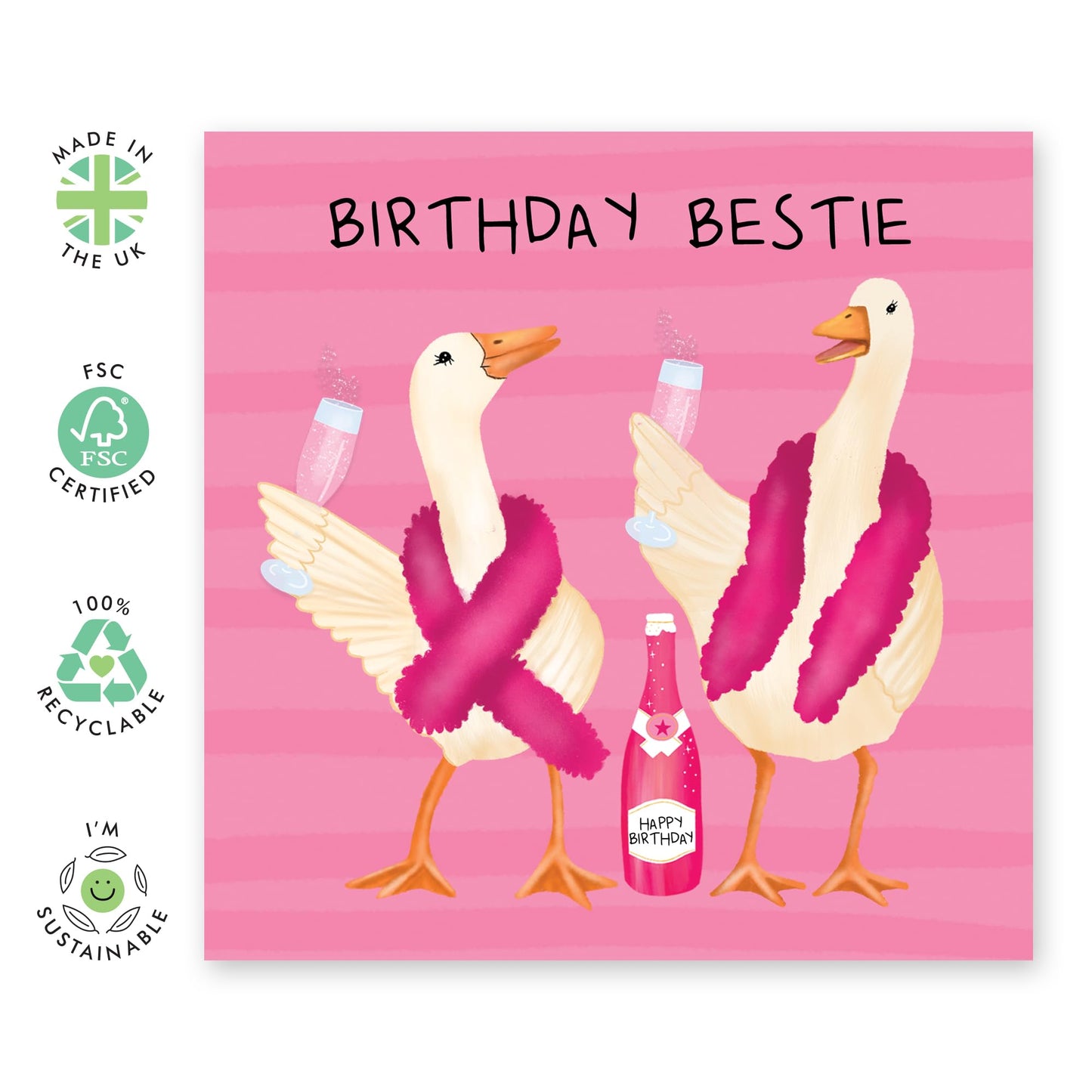 Birthday Card for Friends - 'Birthday Bestie' - Gifts for BFF, Girlfriends, Sister, Close Friends - BFF Forever - Comes with Fun Stickers
