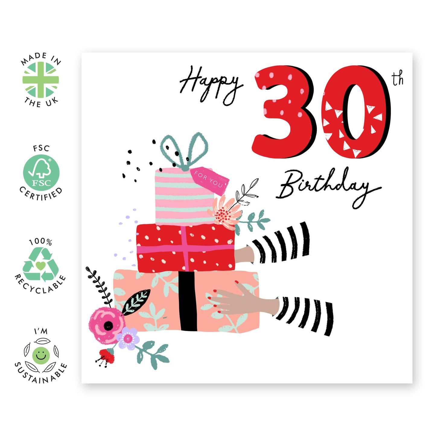 30th Birthday Card For Women - 30th Birthday Presents - Wife Mum Mummy - Sister - Floral Bday Card - Happy Thirtieth Birthday Greeting Card Female Friends - Comes With Stickers By Central 23