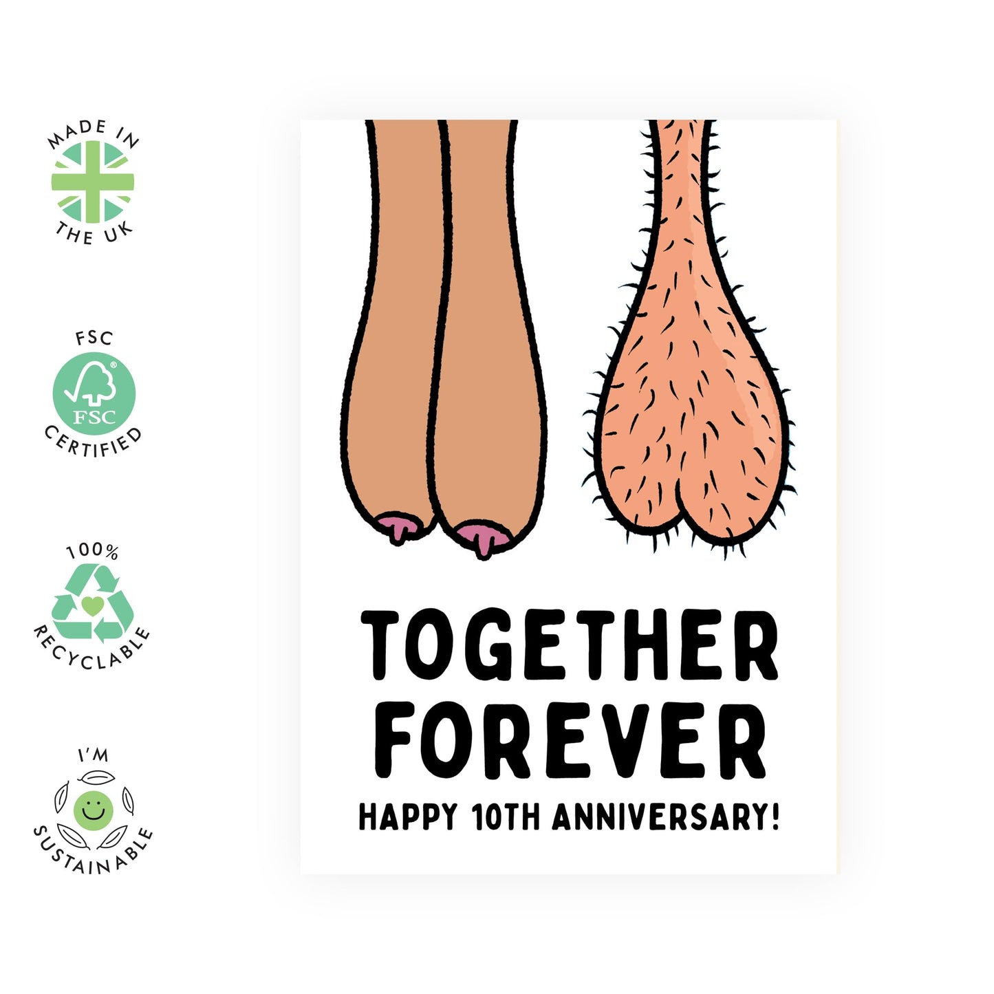 Funny 10 Years Anniversary Card - 'Together Forever 10th Anniversary' - Gifts for Husband, Wife, Her, Him, Spouse, Partner, Honey, Babe - Balls and Melons - Comes with Fun Stickers