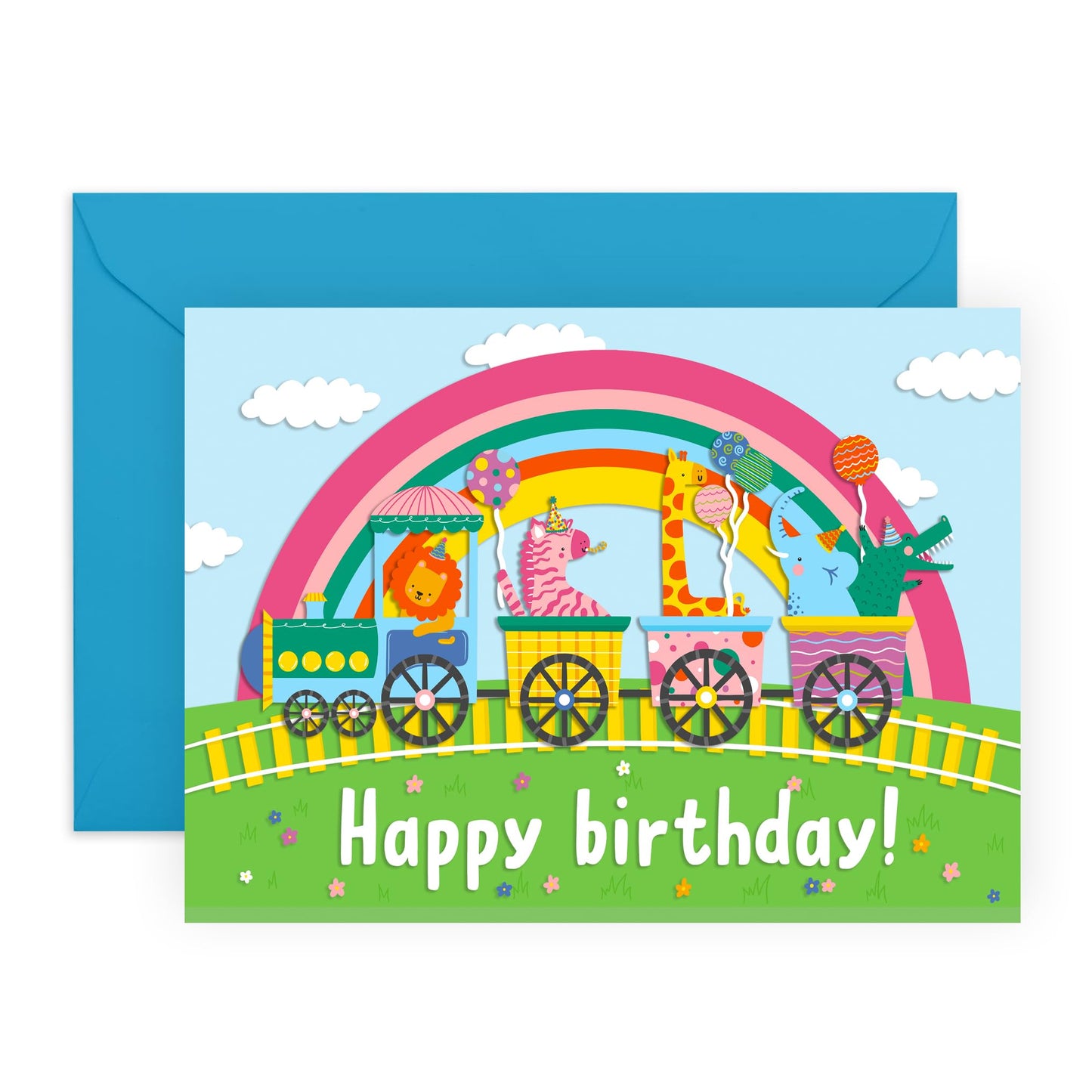 Birthday Card Boys Girls - Happy Birthday Children Animal Train - Baby Milestone Cards - Kids Birthday Cards - Gift For Son Daughter Niece Nephew - Gift From Mum Dad - Comes With Stickers By Central