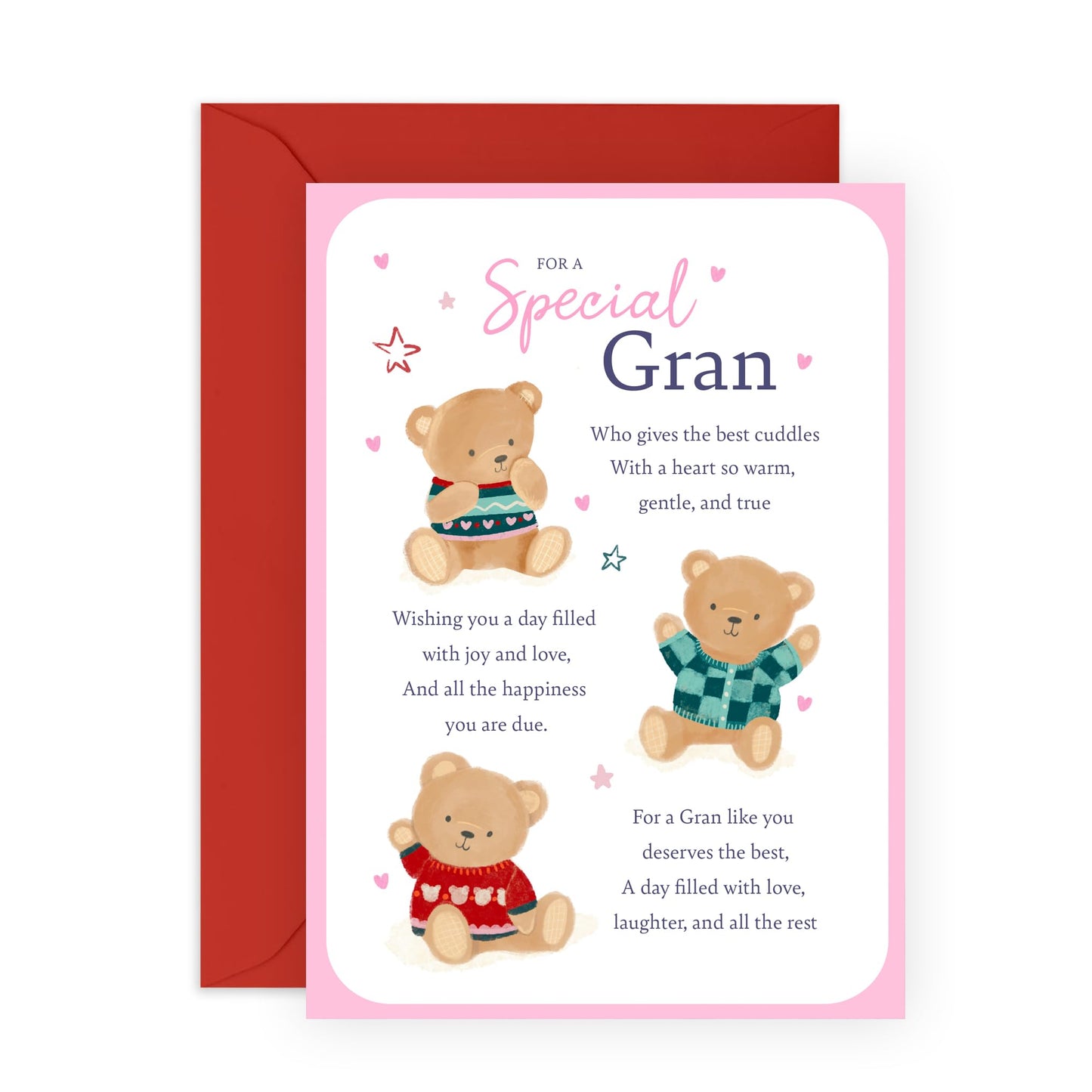 Grandmother's Sweet Greeting Card - 'Teddy Gran' - Gifts for Grandmam, Grandmum, Grandmummy, Mimi, Nanna - Cuddles For You - Comes with Fun Stickers