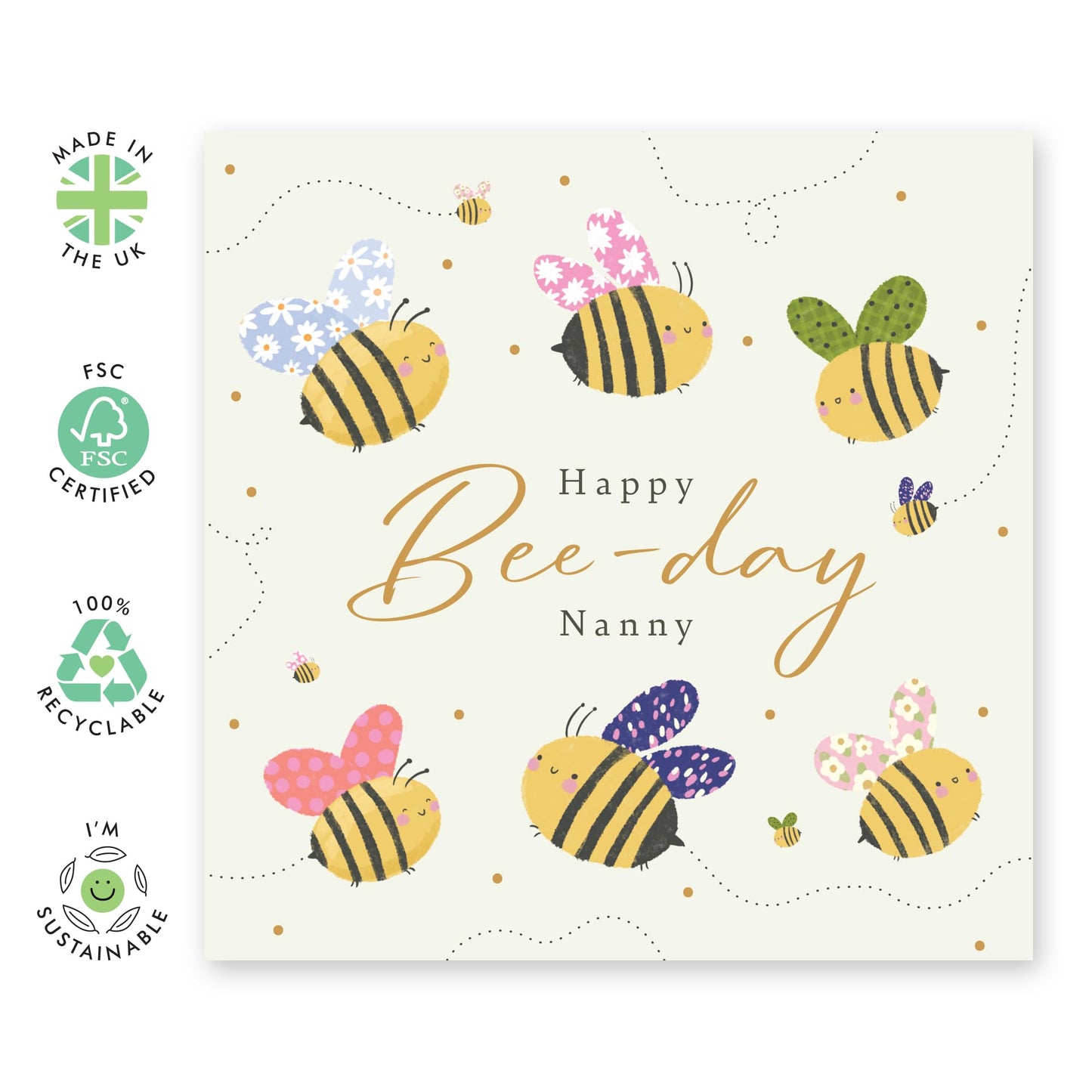 Honeybee Birthday Card - 'Hap-Bee Birthday Nanny' - Gifts for Childminder, Au Pair, Caretaker - Buzzing Day - Comes with Fun Stickers