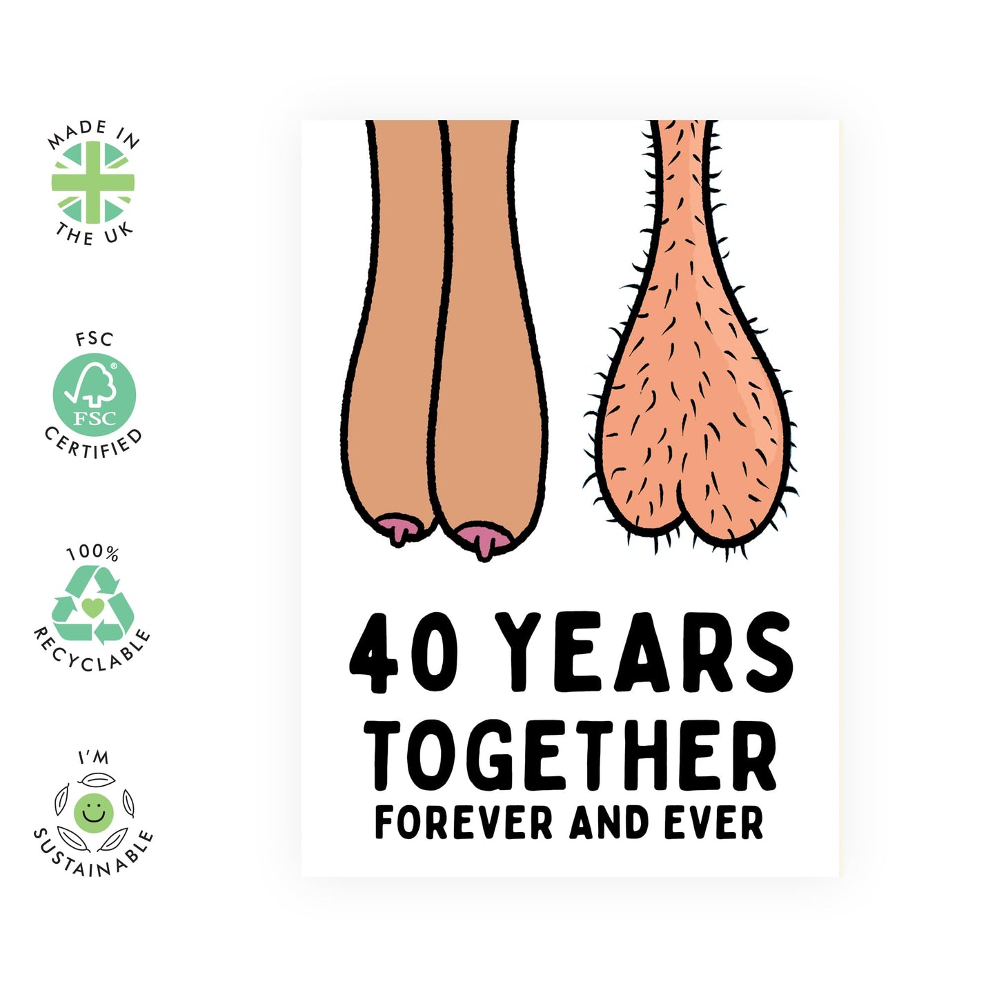 Hilarious 40th Anniversary Card - '40 Years Together Forever' - Gifts for Husband, Wife, Her, Him, Spouse, Partner, Honey, Babe - Balls and Melons - Comes with Fun Stickers