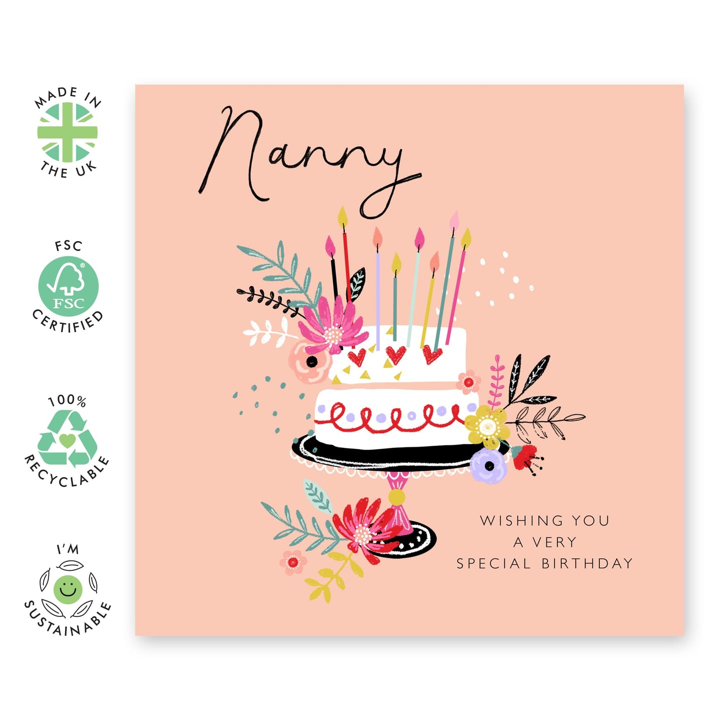 Birthday Cards For Nanny - Cakes Flowers - Floral Grandma Gifts Presents For Her - Greeting Cards For Women Nana Grandmother - Comes With Fun Stickers - By Central 23