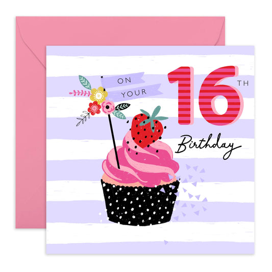 16th Birthday Cards For Kids - On Your 16th Birthday Cupcake - Girl Birthday Card Sixteen Year Old - Bday - Happy Birthday Card For Daughter Granddaughter Niece - Comes With Stickers By Central 23