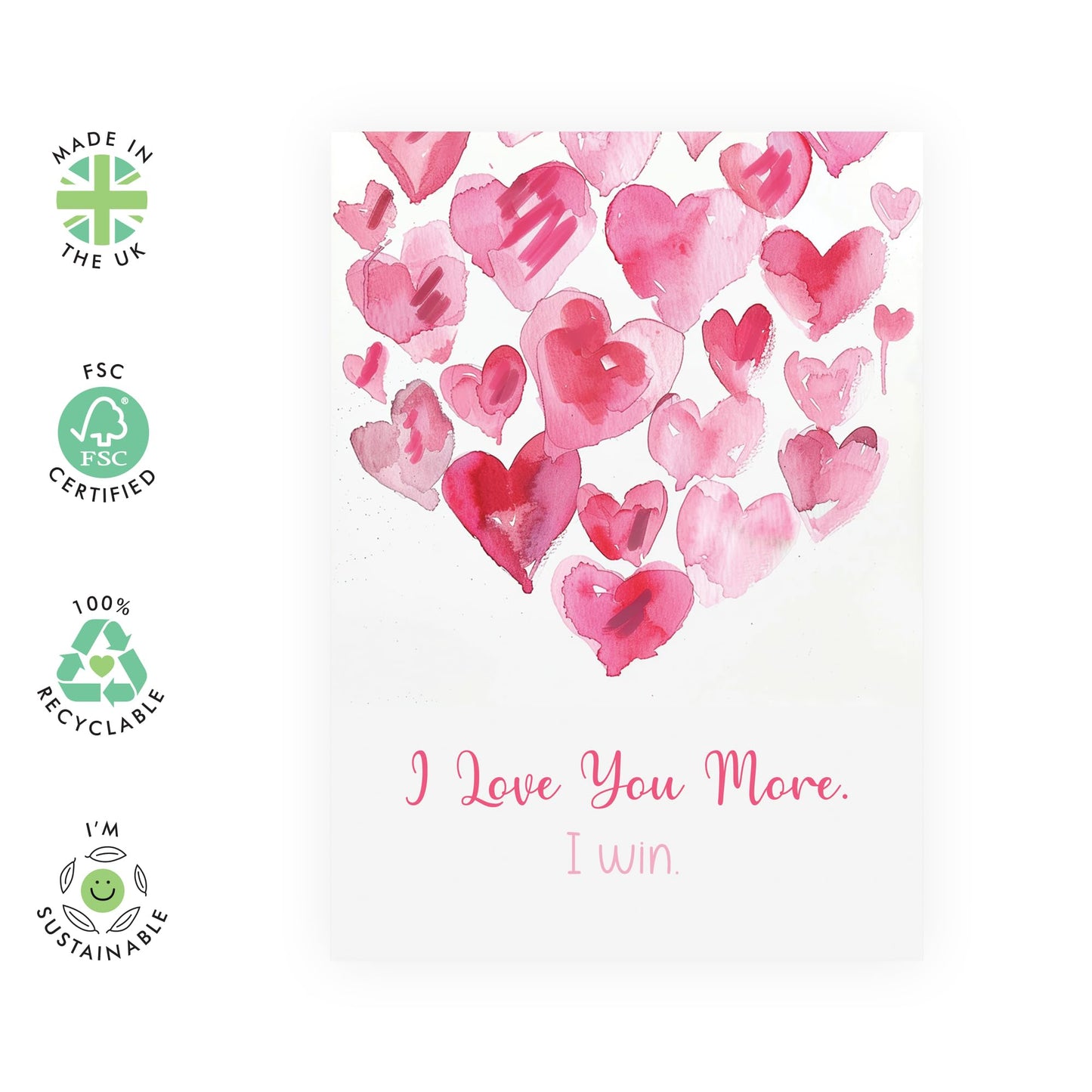 Love Cards For Him Her - I Love You More Watercolour Hearts - Valentines Day Card Girlfriend Boyfriend - Gift For Fiance - Anniversary Card Couple - Husband Wife - Comes With Stickers By Central 23
