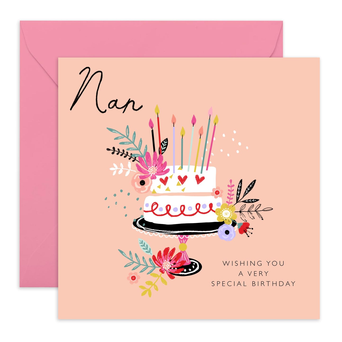 Floral Birthday Cards For Nan - Celebration Cake Flowers - Nan Birthday Card For Her Women - Grandma Greeting Cards - Nanny Grandmother Granny - Comes With Fun Stickers By Central 23