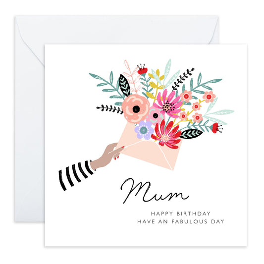 Birthday Card For Mom - Mum Floral Envelope Birthday - Greeting Card For Mummy - Pretty Greeting Cards For Mummy - Birthday Card For Mother From Son Daughter - Comes With Fun Stickers - By Central 23