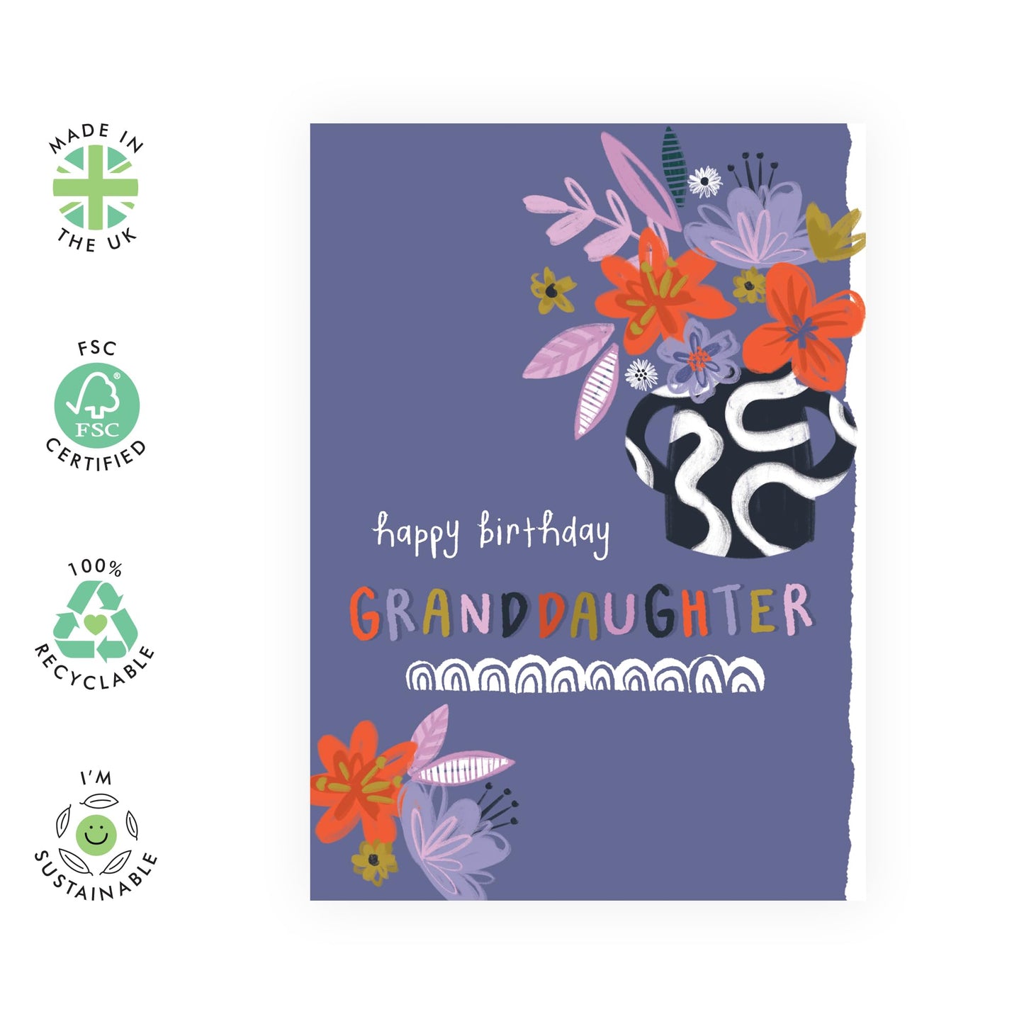 Birthday Card For Her - Birthday Granddaughter Purple Bouquet - Floral Birthday Card - Birthday Card From Grandma - Pretty Greeting Cards - Gift For Women - Comes With Fun Stickers - By Central 23