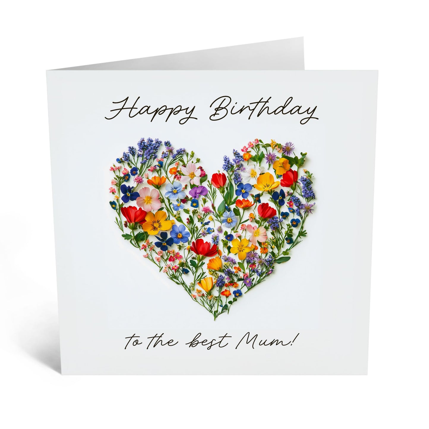 Flowers Birthday Card - 'Birthday Best Mum' - Gifts for Mother, Mammy, In-Law, Step Mum, Mam, Family - Heart Shape - Comes with Fun Stickers
