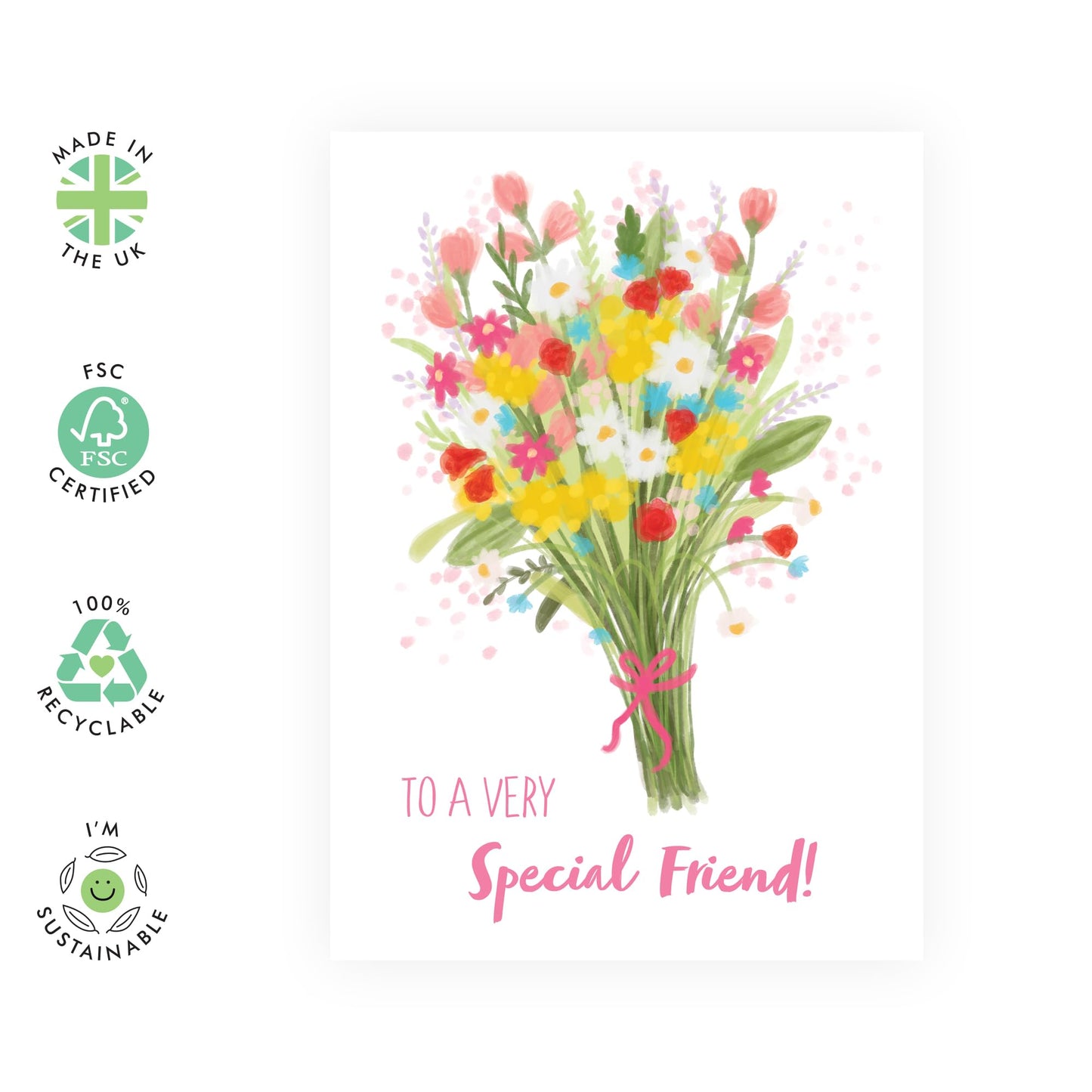 Friendly Greeting Card - 'Very Special Friend 3' - Gift for Besties, Best Friends, Colleagues, Coworkers, BFF, Cousin, Coworkers, Sis, Family - Bundled Flowers- Comes with Fun Stickers