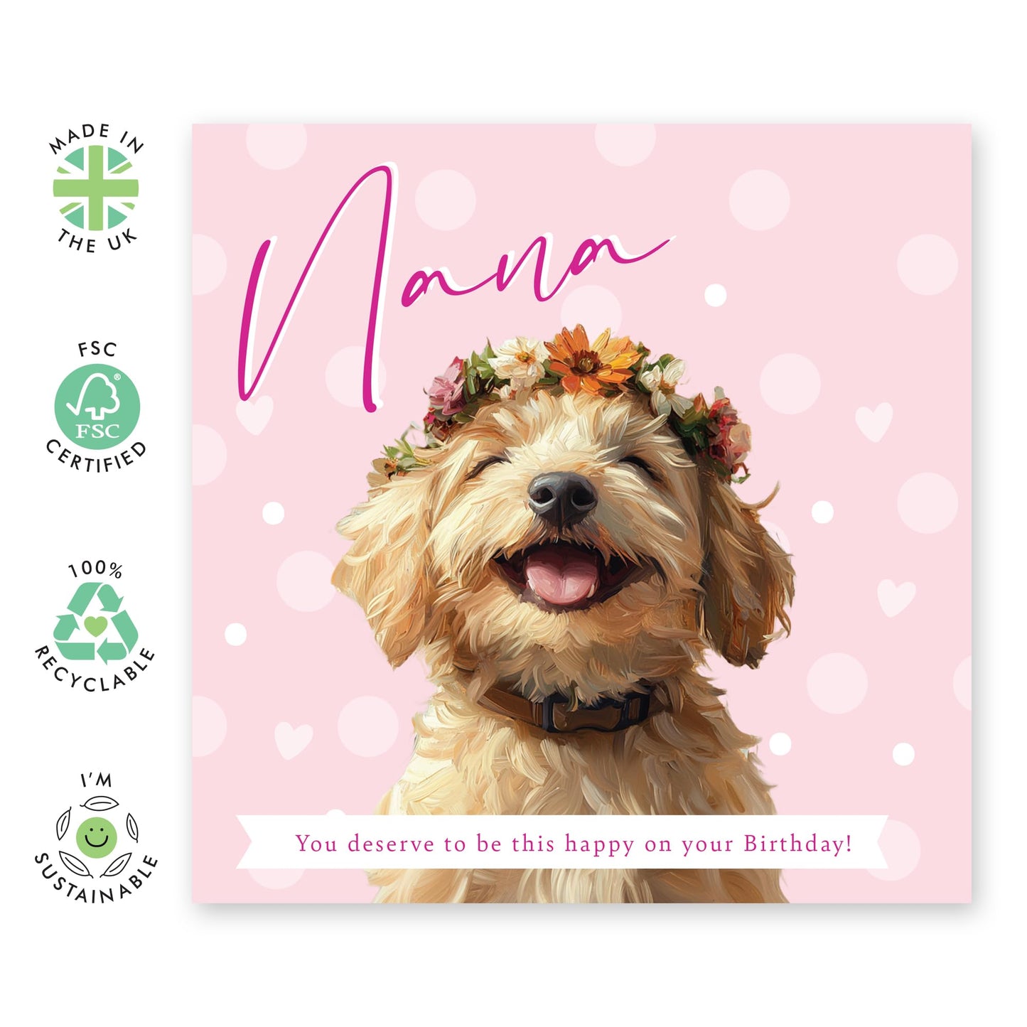 Smiling Pet Birthday Card - 'Hope You're This Happy Dog Nana' - Gifts for Grandma, Grandmother, Nan, Mimi, Grandmum, Family, Grandparents, Fur Mum - Floral and Dog - Comes with Fun Stickers