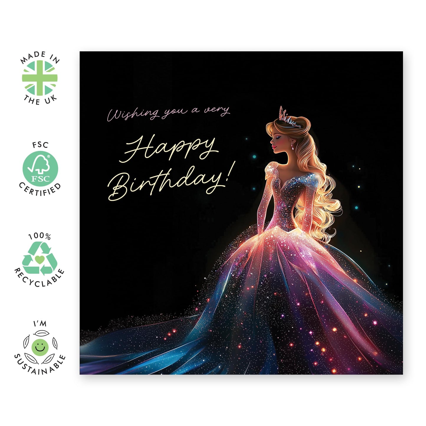 Majestic Birthday Card - 'Birthday Princess' - Gifts for Girls, Daughter, Niece, Grandaughter, Her - Beautiful - Comes with Fun Stickers