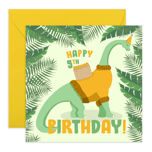 Central 23 - Dino Birthday Card - Happy 5th Birthday Card For Boys - Cute Dinosaur Design for Kids Age 5 - Fun Safari Print for Children- Comes With Fun Stickers